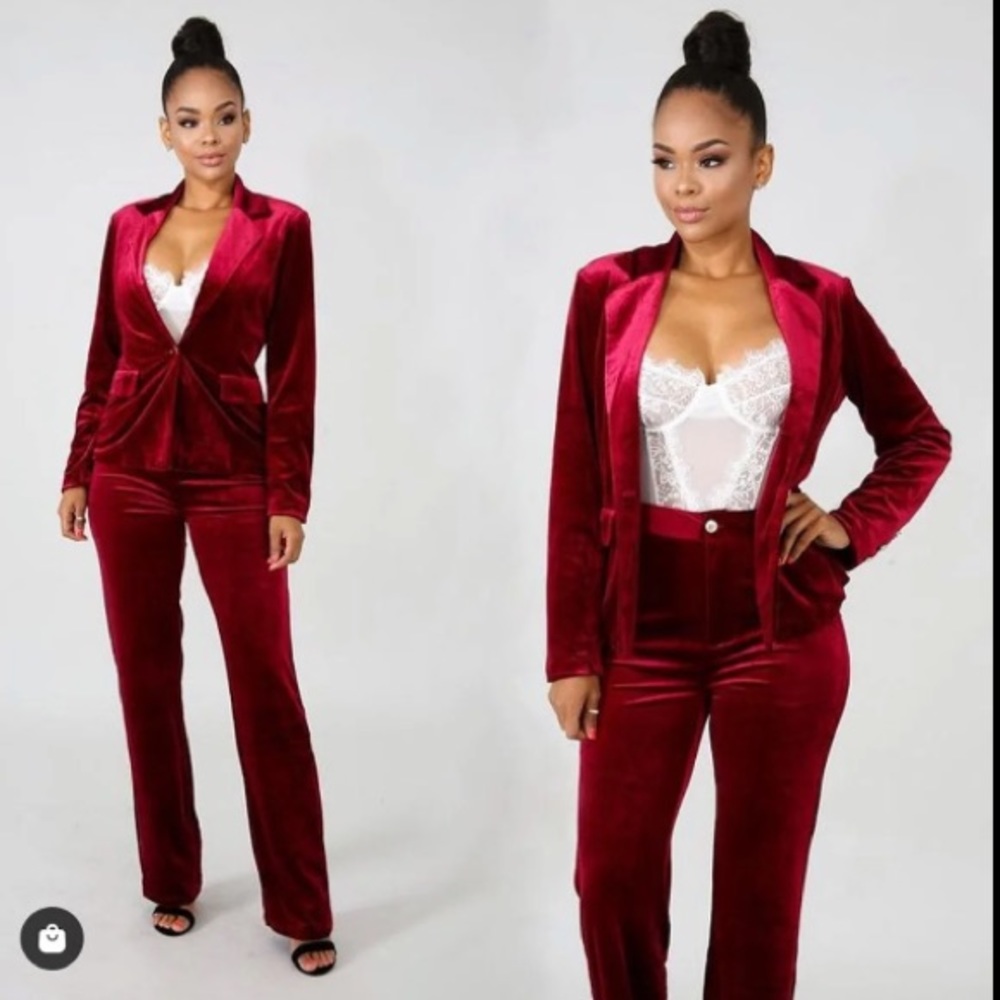 BURGUNDY VELOUR POWER SUIT PANTS SET LARGE